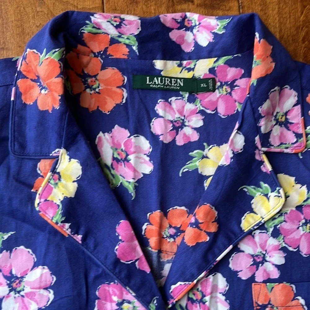 Ralph Lauren Navy Floral Garment Top Size XL